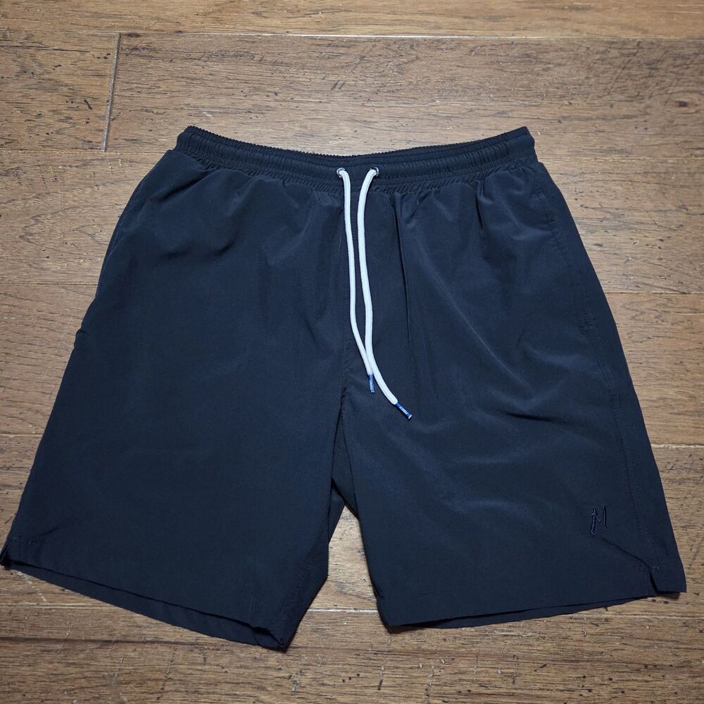 Mugsy Athletic Shorts Men's Medium Dark Black Lined Drawstring Stretch
